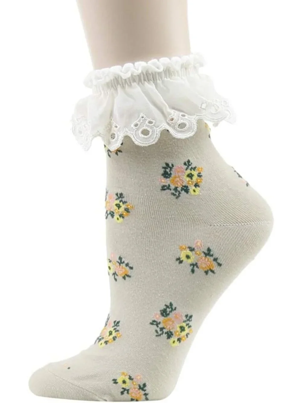 Colorful Floral Lace Ruffle Ankle Socks - Fun Casual Cotton 4/5/6 Pairs